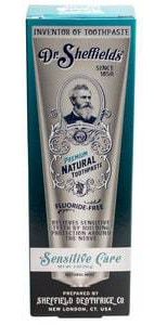 A modern tube of Dr. Sheffield's Toothpaste.